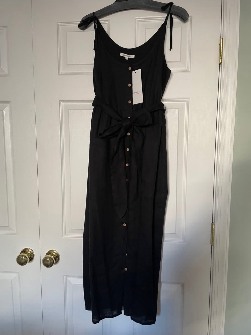 Emerson Fry Black Button-Front Tie-Shoulder Maxi Dress Livia Tuckernuck - Picture 3 of 3